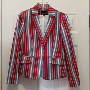 Jones New York Red White and Blue Striped Blazer Size 8